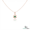 Round Natural Emerald Blossom Pendant Necklace in Gold Elegant Floral Design Jewelry Gift