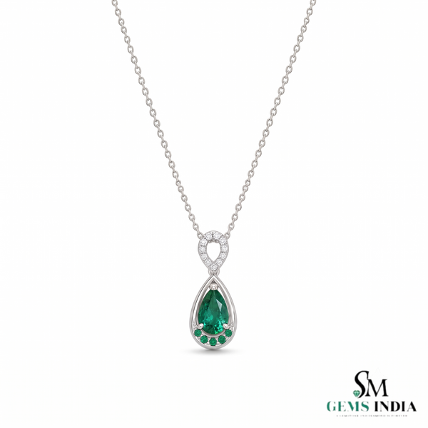3.13 carat Genuine Emerald And Diamond Pendant for Woman's 14k Gold