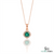 Round Emerald and Diamond Halo Pendant in 18K Gold May Birthstone Jewelry
