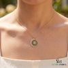 Round Natural Emerald and Diamond Spiral Flower Pendant in 18K Gold