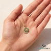 Round Natural Emerald and Diamond Spiral Flower Pendant in 18K Gold