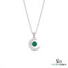 Crescent Moon Round Natural Emerald Pendant in 18k Gold Minimalist Birthstone Jewelry