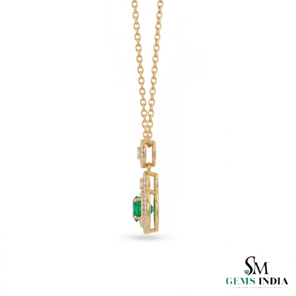 Eternal Round Natural Emerald Circle Pendant Double Halo Gold Pendant