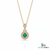 Eternal Round Natural Emerald Circle Pendant Double Halo Gold Pendant