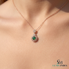 Eternal Round Natural Emerald Circle Pendant Double Halo Gold Pendant