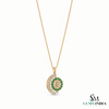 Round Natural Emerald and Diamond Spiral Flower Pendant in 18K Gold