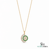 Round Natural Emerald and Diamond Spiral Flower Pendant in 18K Gold