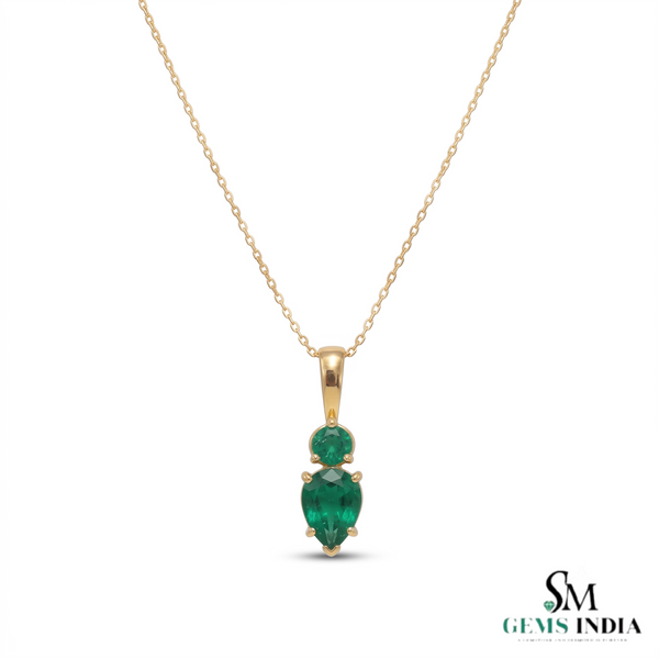 Two-Stone Natural Emerald Drop Pendant Round Pear Cut Design