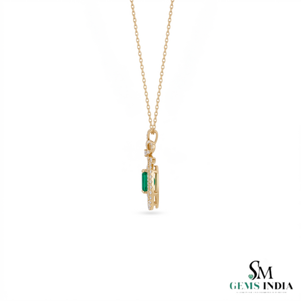 Vintage Style Emerald-Cut Emerald Bow Pendant Luxury Bow Diamond Pendant