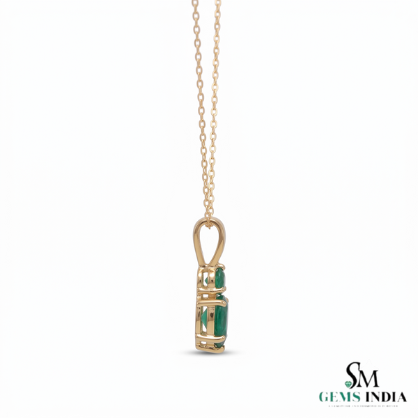 Two-Stone Natural Emerald Drop Pendant Round Pear Cut Design