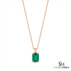 Elegant 1.03 carat Emerald cut Natural Emerald and Baguette Diamond Drop Pendant