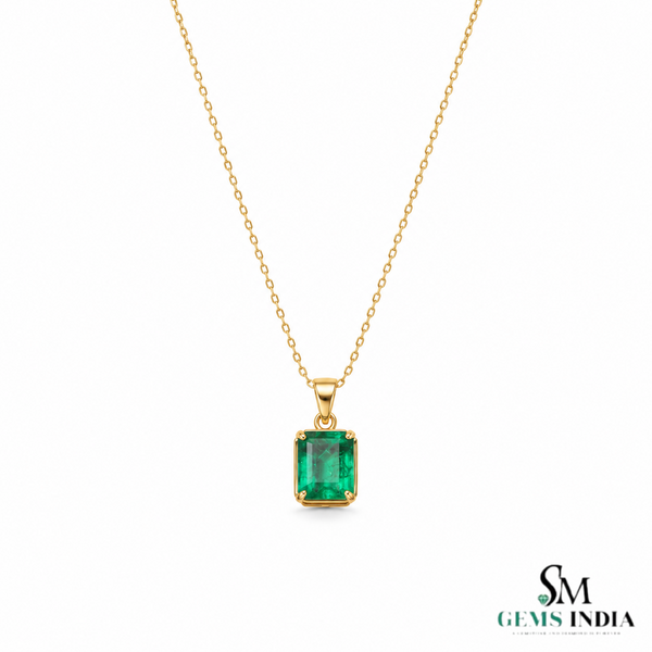 4.10 carat 14K Gold Emerald cut Natural Pendant Necklace Timeless Emerald Jewelry