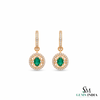 2 carat Natural Emerald Oval 14k Gold Dangle Earrings with Diamond Halo