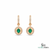 2 carat Natural Emerald Oval 14k Gold Dangle Earrings with Diamond Halo