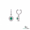 2 carat Natural Emerald Oval 14k Gold Dangle Earrings with Diamond Halo