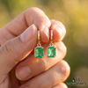 Emerald Cut Natural Emerald 14k Gold Dangle Earrings Diamond Halo Women Earring