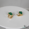 Emerald Cut Natural Emerald 14k Gold Dangle Earrings Diamond Halo Women Earring