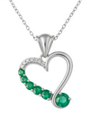 14K Gold Heart Pendant with Round Natural Emerald and Diamond Stones Luxury Gift for Woman