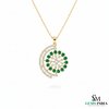Round Natural Emerald; Diamond Spiral Flower Pendant in 18K Gold