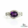 Elegant Oval Cut Amethyst Ring with Milgrain Diamond Halo