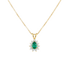 Teardrop Natural Emerald and Diamond Halo Necklace May Birthstone Jewelry Gift