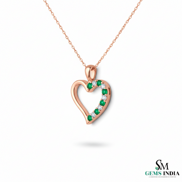 Heart Shape Emerald & Diamond Pendant - Solid Gold Pendant
