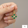 Pear shaped Natural Emerald and Diamond Four-Leaf Clover Pendant in 14K Gold Gift for her