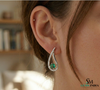 Natural Emerald Tear Drop Stud Earrings with Diamond Accents