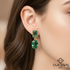 7.80 Ctw Dark Green Statement Large Zambian Emerald-Emerald Cut & Oval Cut Dangle Earrings 18K, Emerald Earrings, Oval Emerald Studs