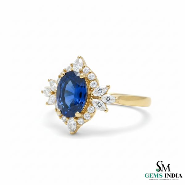 Oval Cut Sapphire Diamond Engagement Ring in 14k and 18k Gold -sapphire engagement ring
