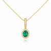 2 carat Oval cut 14K Gold Natural Emerald Halo Pendant with Dainty Diamond Accents