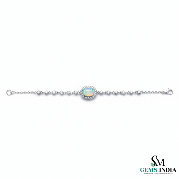 Delicate Oval Opal & Diamond Station Bracelet - Elegant Gold Jewelry