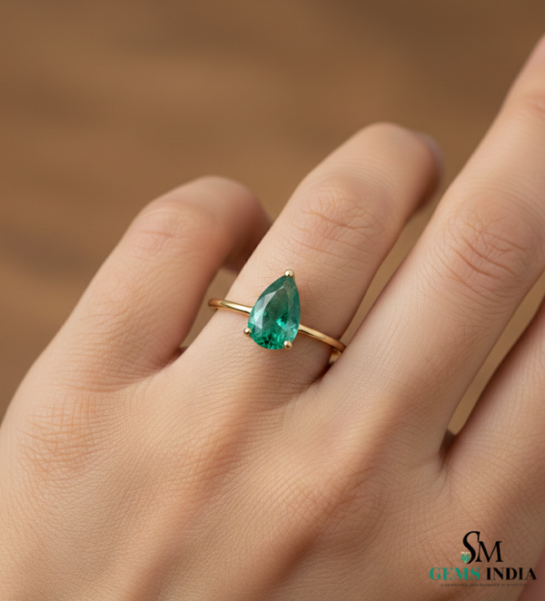 2 Karat Herzform-Smaragd- und Diamantring aus 14 Karat Gold, Smaragd-Verlobungsring