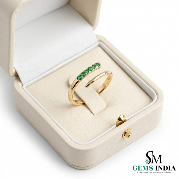 Open Emerald Band Ring – Modern Wrap Style Green Gemstone Dainty Fine Jewelry