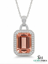 Emerald Cut Morganite Halo Pendant with Diamond Bail – Elegant Bridal Necklace