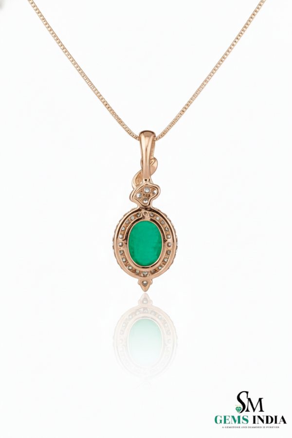 Elegant Oval Emerald and Diamond Pendant - Fine Jewelry For Women