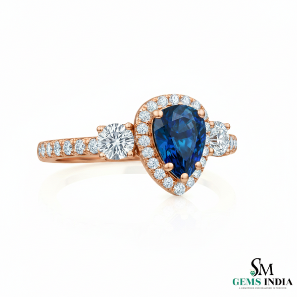 Pear Cut Blue Sapphire Diamond Gold Ring for Women - Engagement Ring