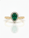 1.10 carat Pear Shape Natural Emerald And Diamond Engagement Ring in 14k Solid Gold Minimalist Fine Jewelry