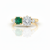 0.80 Carats Square Cut Natural Emerald And Round Diamond Engagement Ring Green Gemstone Two stone ring