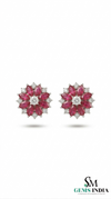 Marquise Ruby Flower Stud Earrings with Diamonds - July Birthstone Jewelry