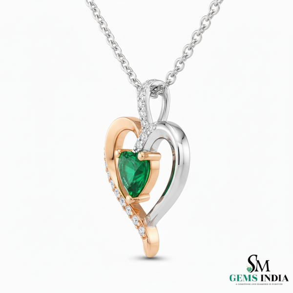 Dual-Tone Emerald Heart Pendant Two-Tone Diamond Sparkle in 14k Gold