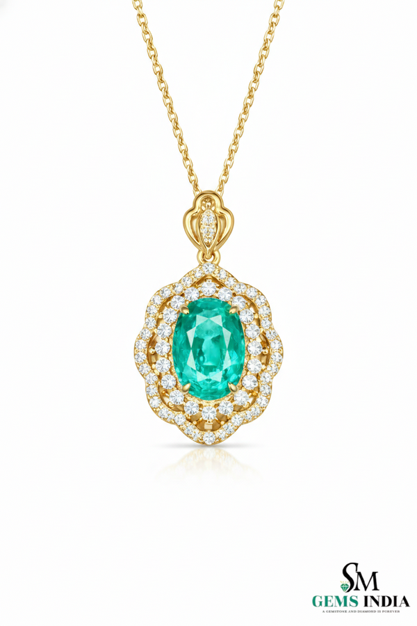Natural Oval Emerald Diamond Halo Pendant - Fine Emerald Jewelry for Women