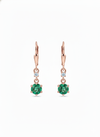 Round Natural Emerald & Diamond Drop Earrings in 14K Gold Dainty Lever back Design
