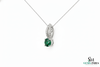 Round Faceted Emerald Solitaire Pendant with Diamond Loop - Green Gemstone Jewelry