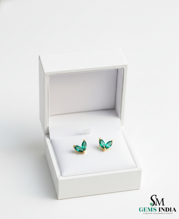 Fine Jewelry Marquise Emerald Stud Earrings for Women - Green Gemstone Jewelry