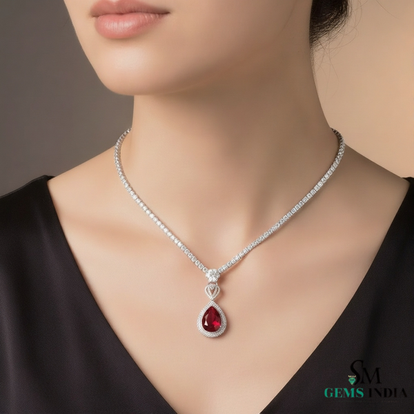 Pear Cut Ruby & Diamond Drop Necklace in 14k and 18k Gold