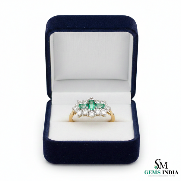 Three Stone Emerald and Diamond Cluster Ring – Fine Gold Jewelry