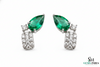 Pear Cut Emerald & Diamond Cluster Stud Earrings - Green Gemstone Jewelry