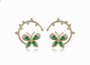 1.80 carat 14k Gold Marquise Emerald Butterfly Huggie Earrings Natural Emerald &amp; Diamond