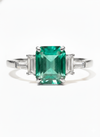 Timeless Emerald Cut Three-Stone Natural Emerald Ring with Baguette Diamonds in 14k Gold